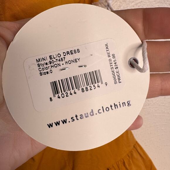 NWT Staud Mini Off The Shoulder Elio Dress In Honey - Picture 5 of 8